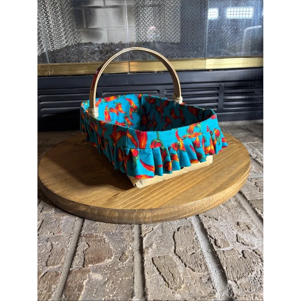Handcrafted Basket w/ Turquoise Liner & Red Chili‎ Peppers Southwestern 12